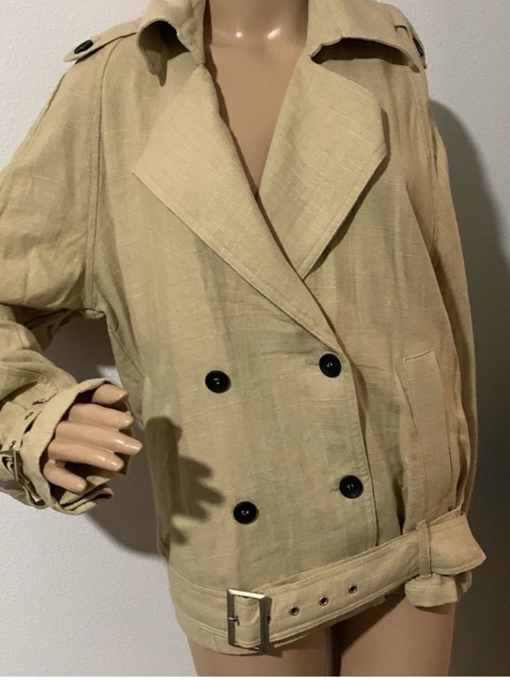 $200 linen blend Moon River Light Beige Double-Breasted Trench Jacket